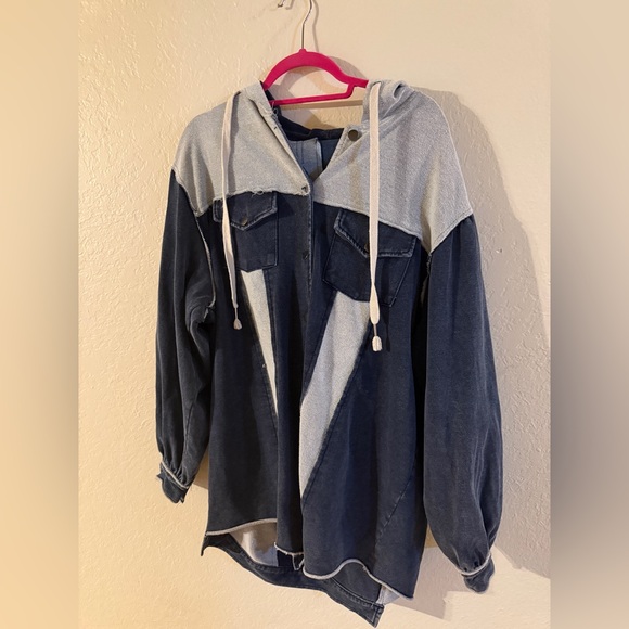 POL Set Two-Tone Denim Hoodie Jacket and Joggers - Picture 2 of 9